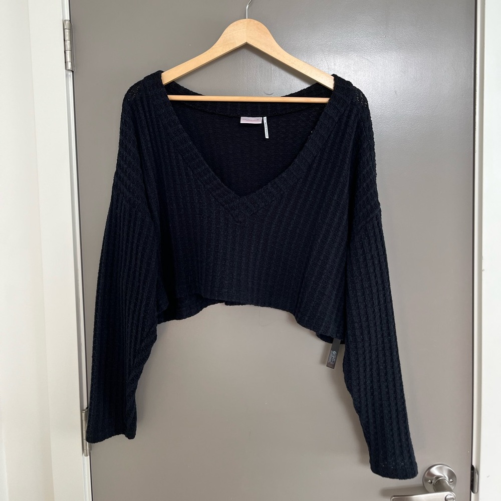 Out From Under Cropped Blue Waffle Long Sleeve